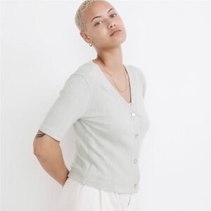 Madewell Pointelle Short Sleeve Ribbed Cardigan and Tank Ashen Sage